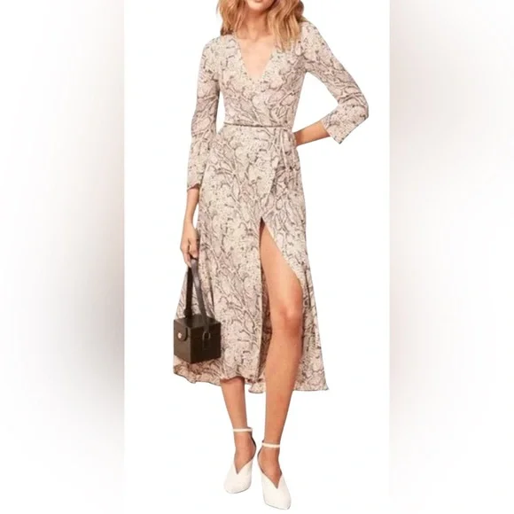 Reformation Jaz Wrap Snake Print Dress Size XL - Picture 1 of 8